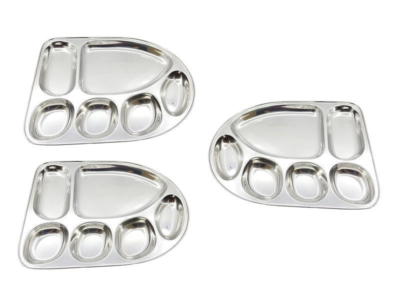 Devera Davera Stainless Steel Dinner PlateThali with Multi Shape Compartments Silver 6 in 1 Banana Leaf Shape Tray Compartment Thali Divided PlatePartitionThali Set of 6 - Image 4