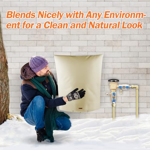 TOHONFOO Backflow Preventer Pipe Insulation Cover (5°F) - Irrigation Sprinkler Valve Insulated Pouch - Water Well Pump Cover - Sturdy 5 Layers for Winter Freeze Protection, 28" W x 36" H, Beige - Image 4