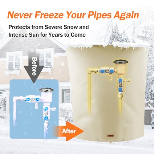 TOHONFOO Backflow Preventer Pipe Insulation Cover (5°F) - Irrigation Sprinkler Valve Insulated Pouch - Water Well Pump Cover - Sturdy 5 Layers for Winter Freeze Protection, 28" W x 36" H, Beige - Image 3