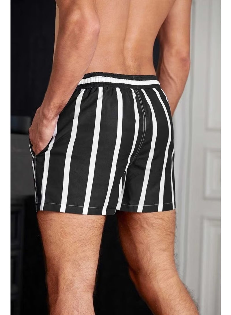 Angelsin Men's Basic Standard Size Striped Printed Swimsuit with Pockets Swim Shorts - Image 5