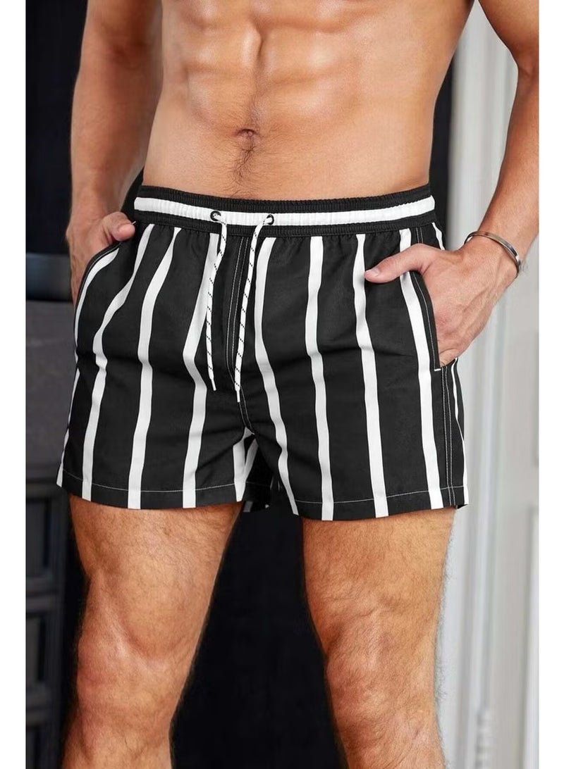 Angelsin Men's Basic Standard Size Striped Printed Swimsuit with Pockets Swim Shorts - Image 3