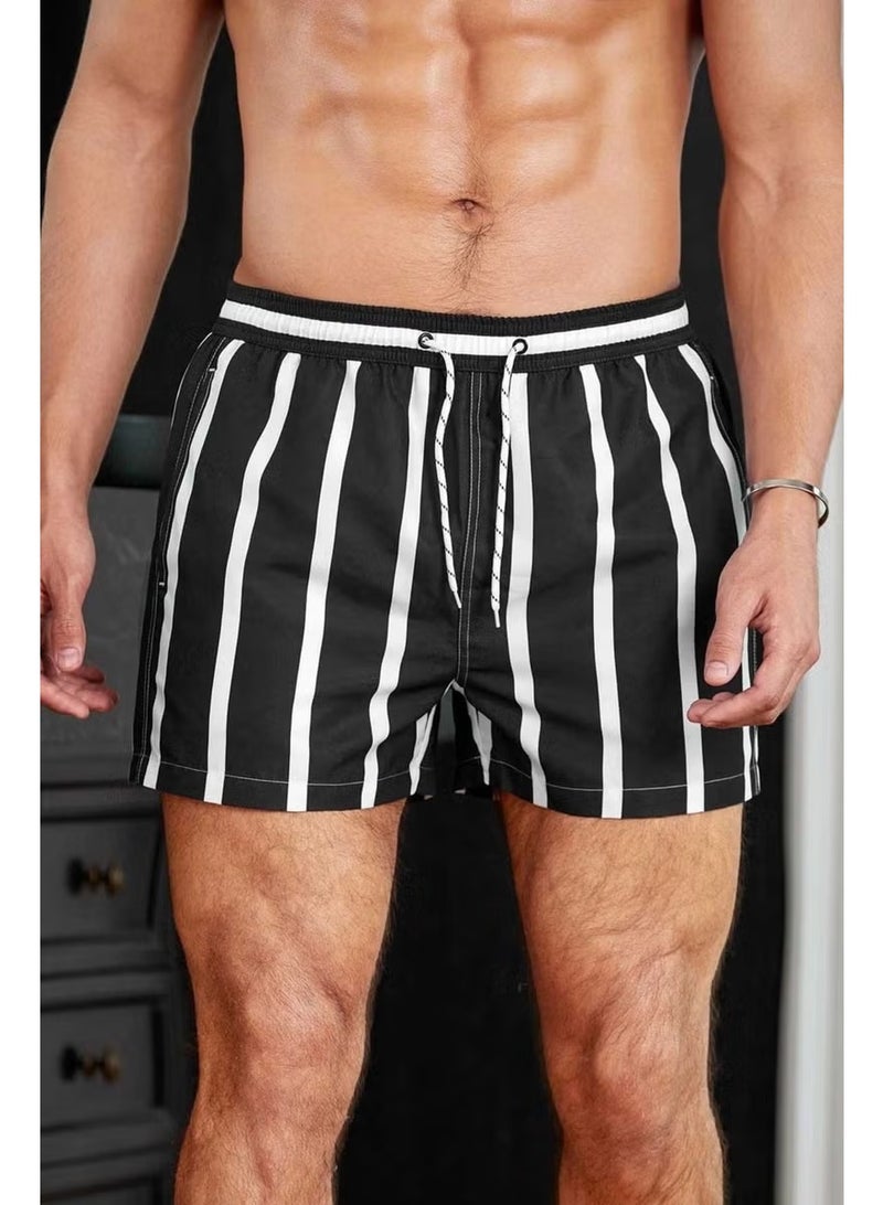 Angelsin Men's Basic Standard Size Striped Printed Swimsuit with Pockets Swim Shorts - Image 2
