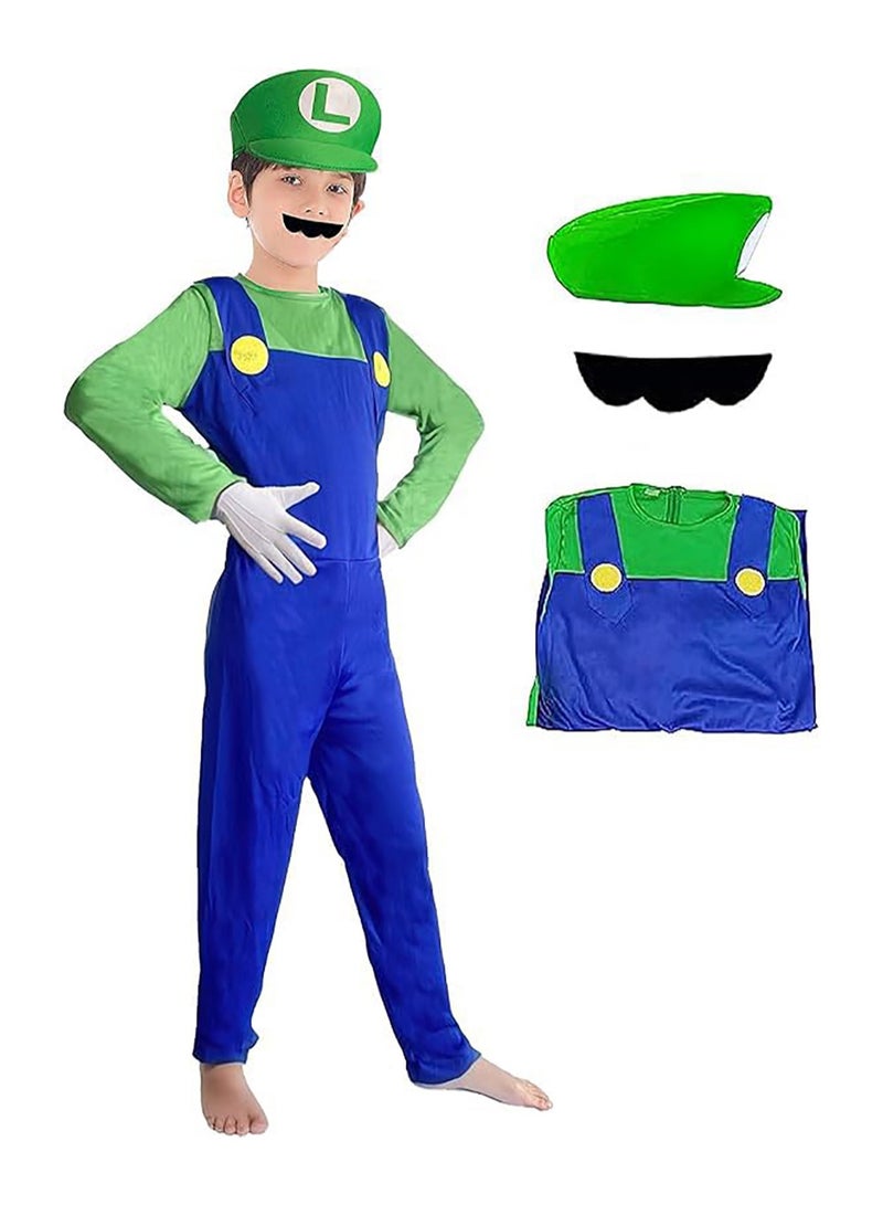 Super Brothers Cosplay Kids Costume Cosplay Jumpsuit Plumber Costume with Hat Mustache - Image 1
