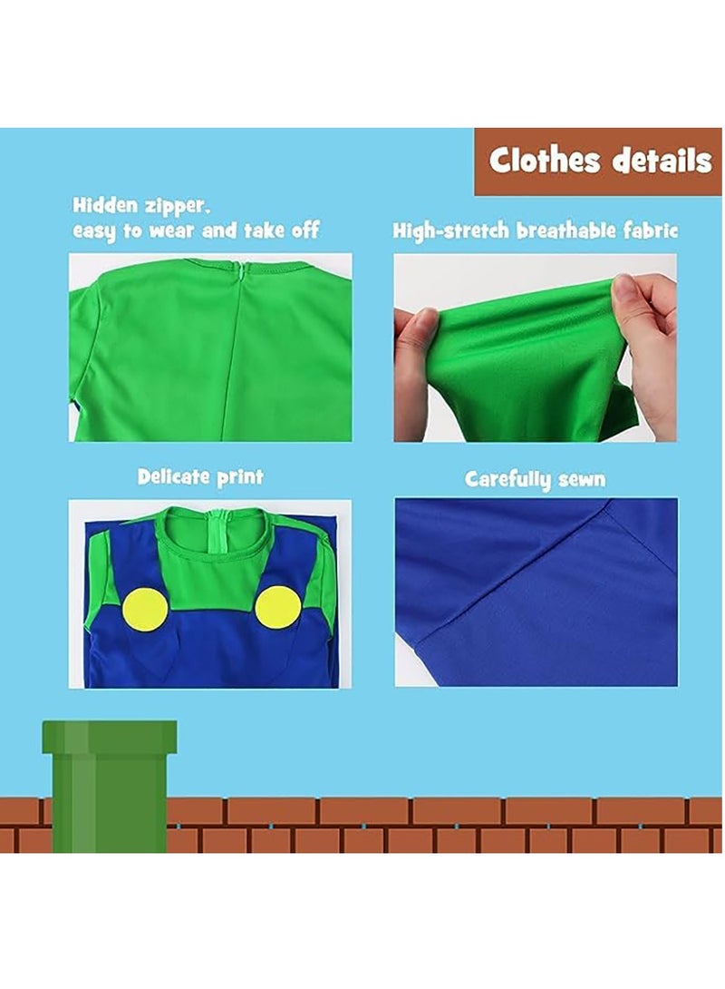 Super Brothers Cosplay Kids Costume Cosplay Jumpsuit Plumber Costume with Hat Mustache - Image 2