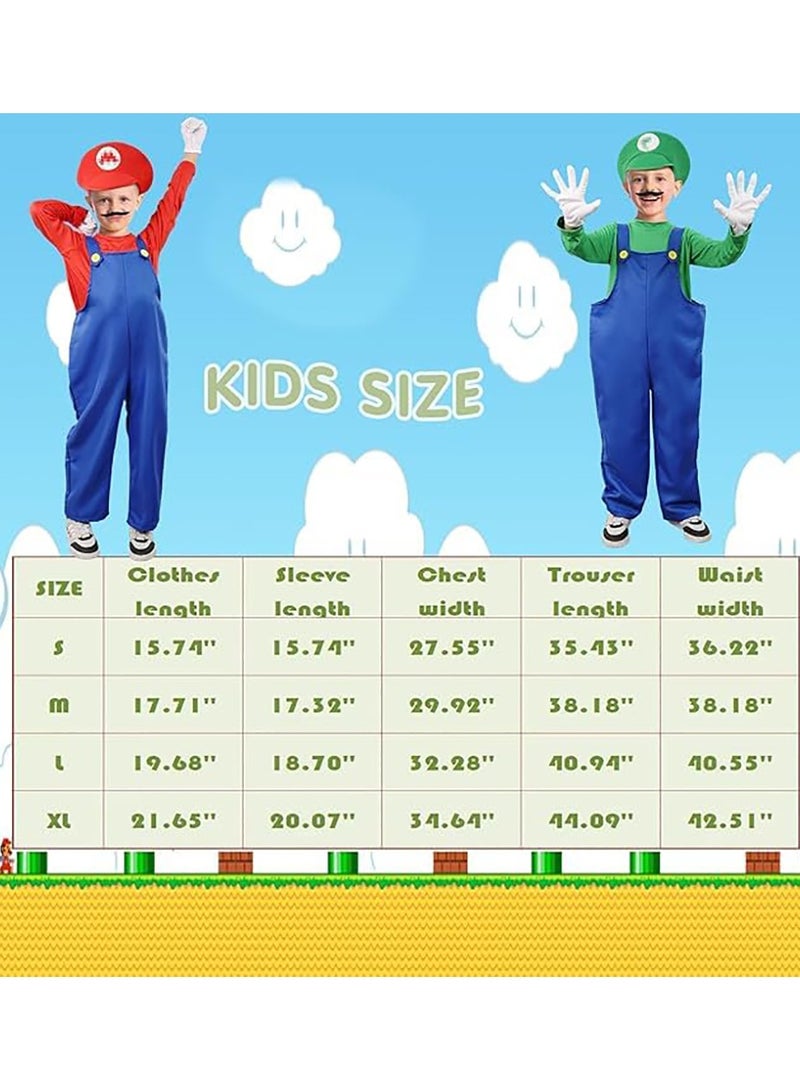 Super Brothers Cosplay Kids Costume Cosplay Jumpsuit Plumber Costume with Hat Mustache - Image 3