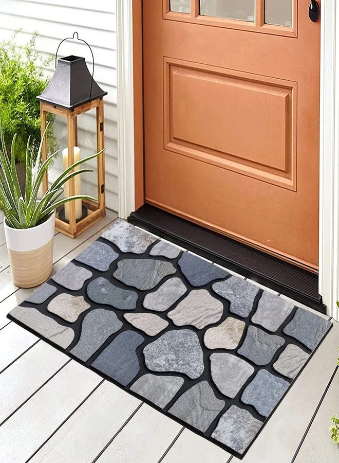 CHICHIC Welcome Door Mat 18X 30 Inch Front Doormat Outdoors for Home Entrance Outdoors Mat for Outside Entry Way Doormat Entry Rugs, Heavy Duty Non Slip Rubber Back Low Profile, Stone - Image 2