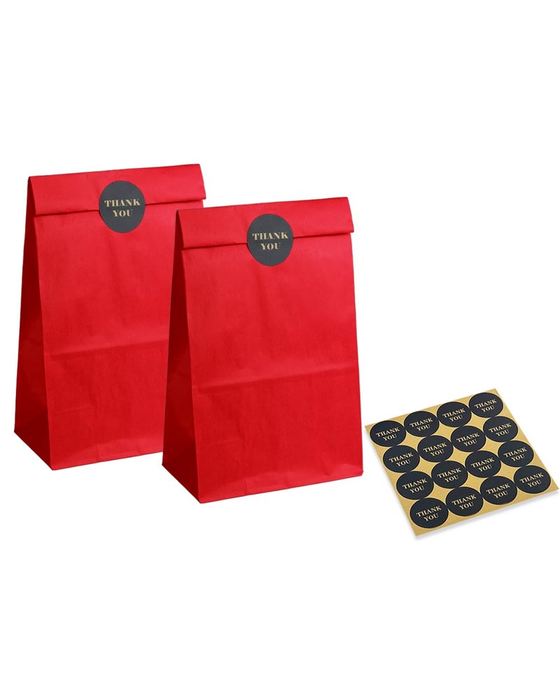 Bakepacker 100 Pcs Red Treat Paper Bags with 100 Stickers 5.1"x3.1"x9.4" Small Party Gift Bag Snack Bag without Handle - Image 3