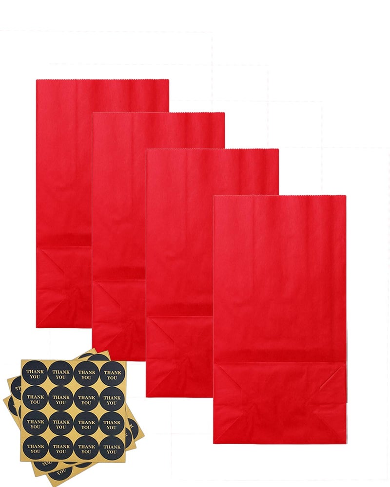 Bakepacker 100 Pcs Red Treat Paper Bags with 100 Stickers 5.1"x3.1"x9.4" Small Party Gift Bag Snack Bag without Handle - Image 2