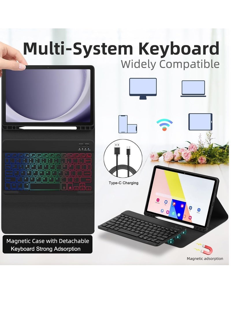 general Case with Keyboard for Samsung Galaxy Tab A9 Plus 11 inch (SM-X210/X215/X216/X218),7 Color Rainbow Backlight Detachable USB-C Keyboard Magnetic Case with Pen Slot for Tablet A9+ 5G Black - Image 5