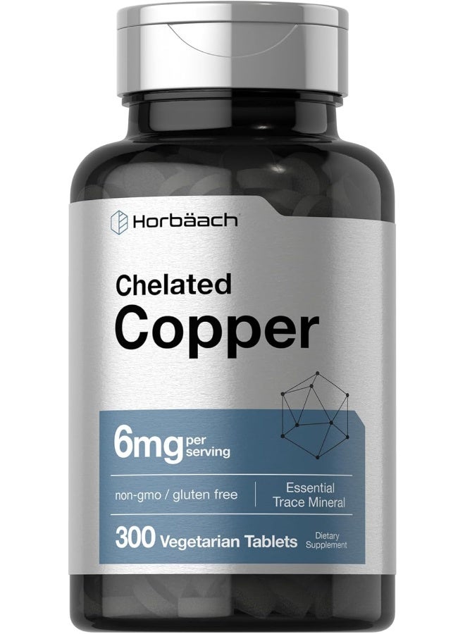 Horbaach Chelated Copper Supplement 6mg | 300 Tablets | Essential Trace Mineral | Vegetarian, Non-GMO, Gluten Free | by Horbaach - Image 1