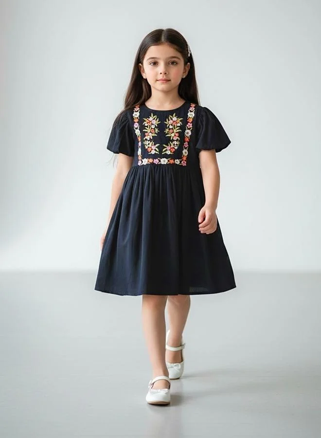 Bella Moda Girls Embroidered Puff Sleeve Dress