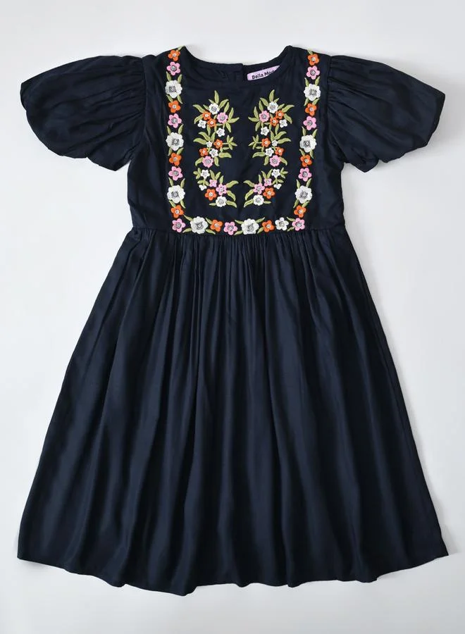 Bella Moda Girls Embroidered Puff Sleeve Dress