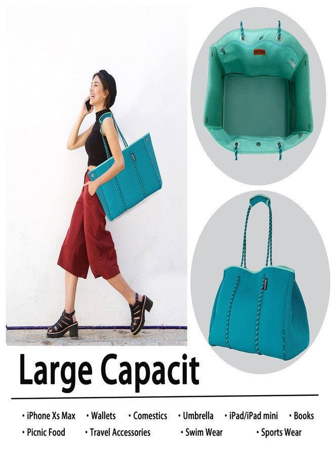 QOGiR Neoprene Multipurpose Beach Bag Tote with Inner Zipper Pocket (Lake Green,Large) … … - Image 3