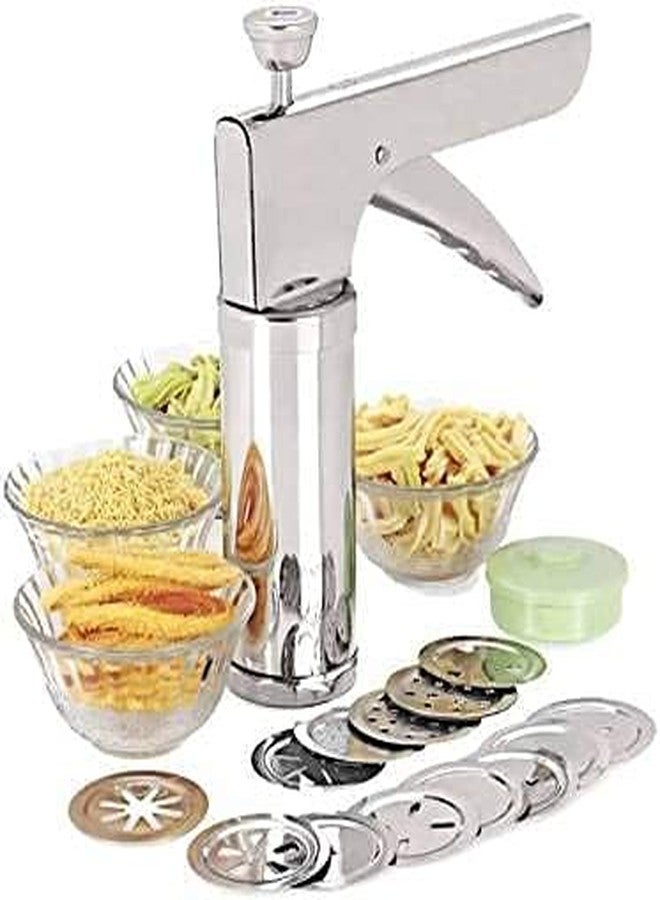 DBY Sev Press Stainless Steel Kitchen Press Noodles Murukku Maker Kitchen Tools of Namkeen and Snacks Maker Sancha Sev Chakli Gathiya Sevaiya Maker Silver - Image 5