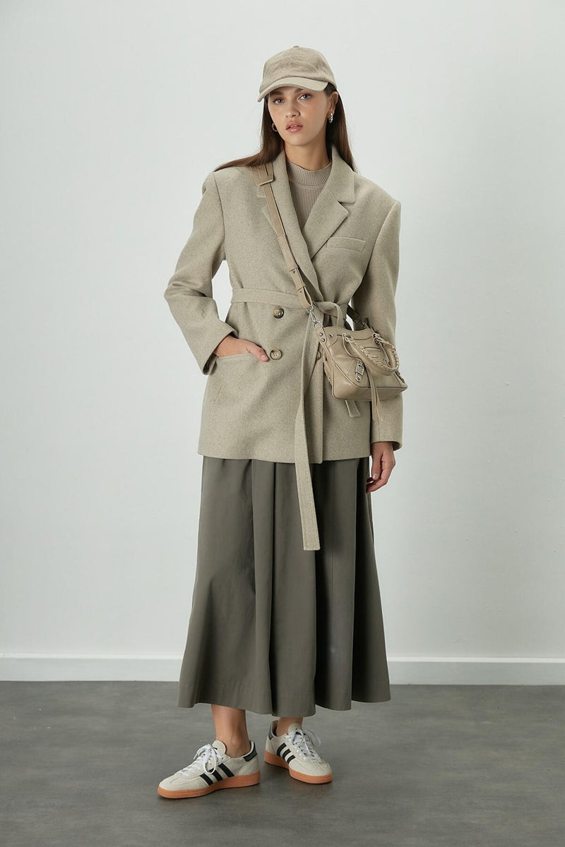 Manuka Katy Gabardine Gathered Skirt Khaki - Image 1