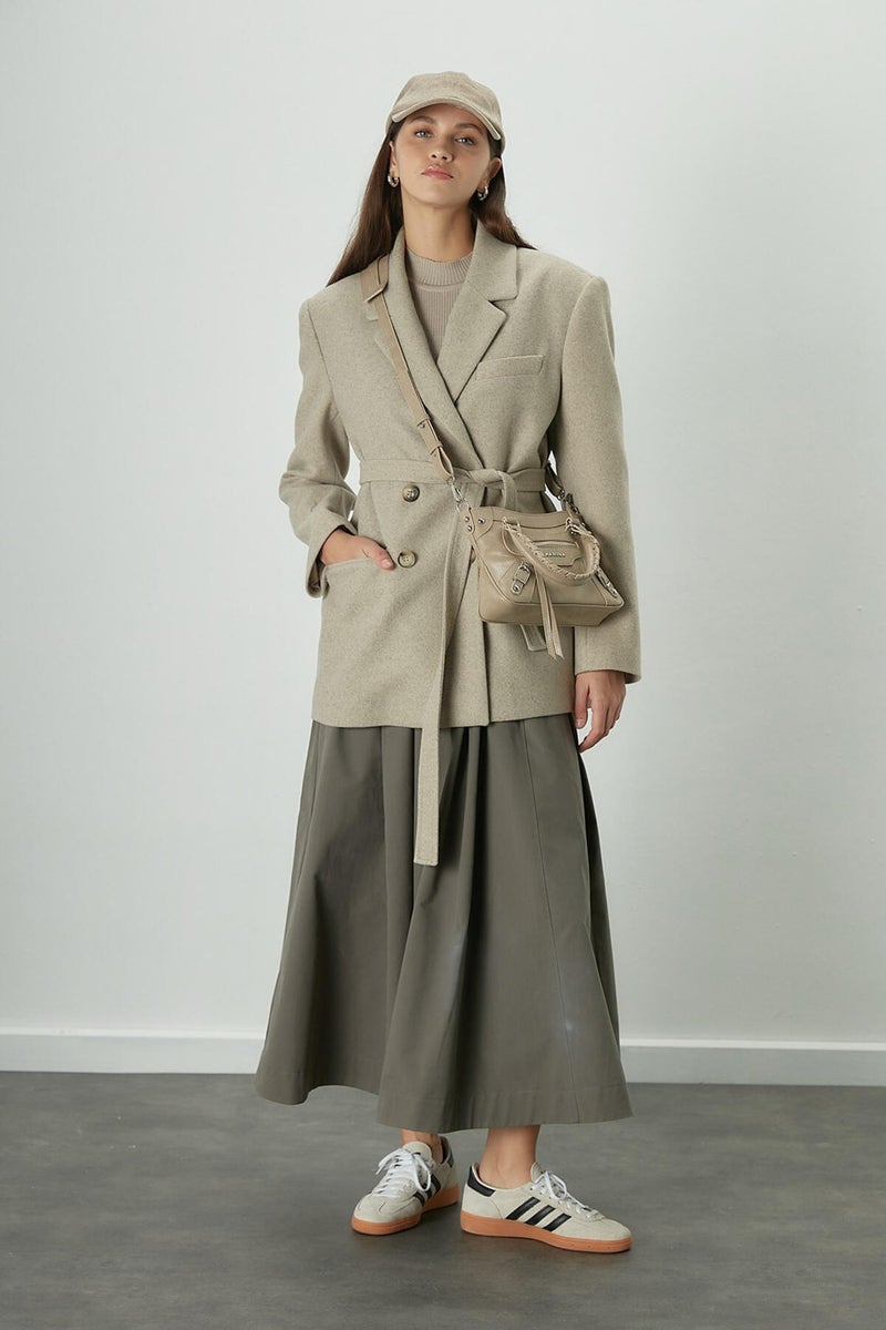 Manuka Katy Gabardine Gathered Skirt Khaki - Image 2