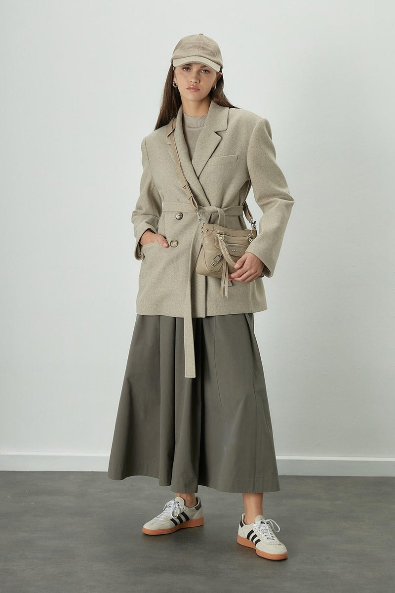 Manuka Katy Gabardine Gathered Skirt Khaki - Image 3