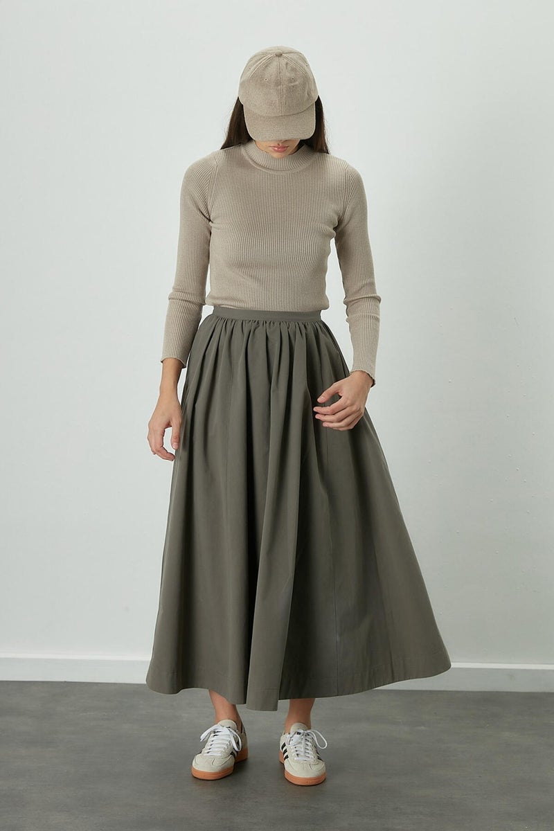 Manuka Katy Gabardine Gathered Skirt Khaki - Image 4