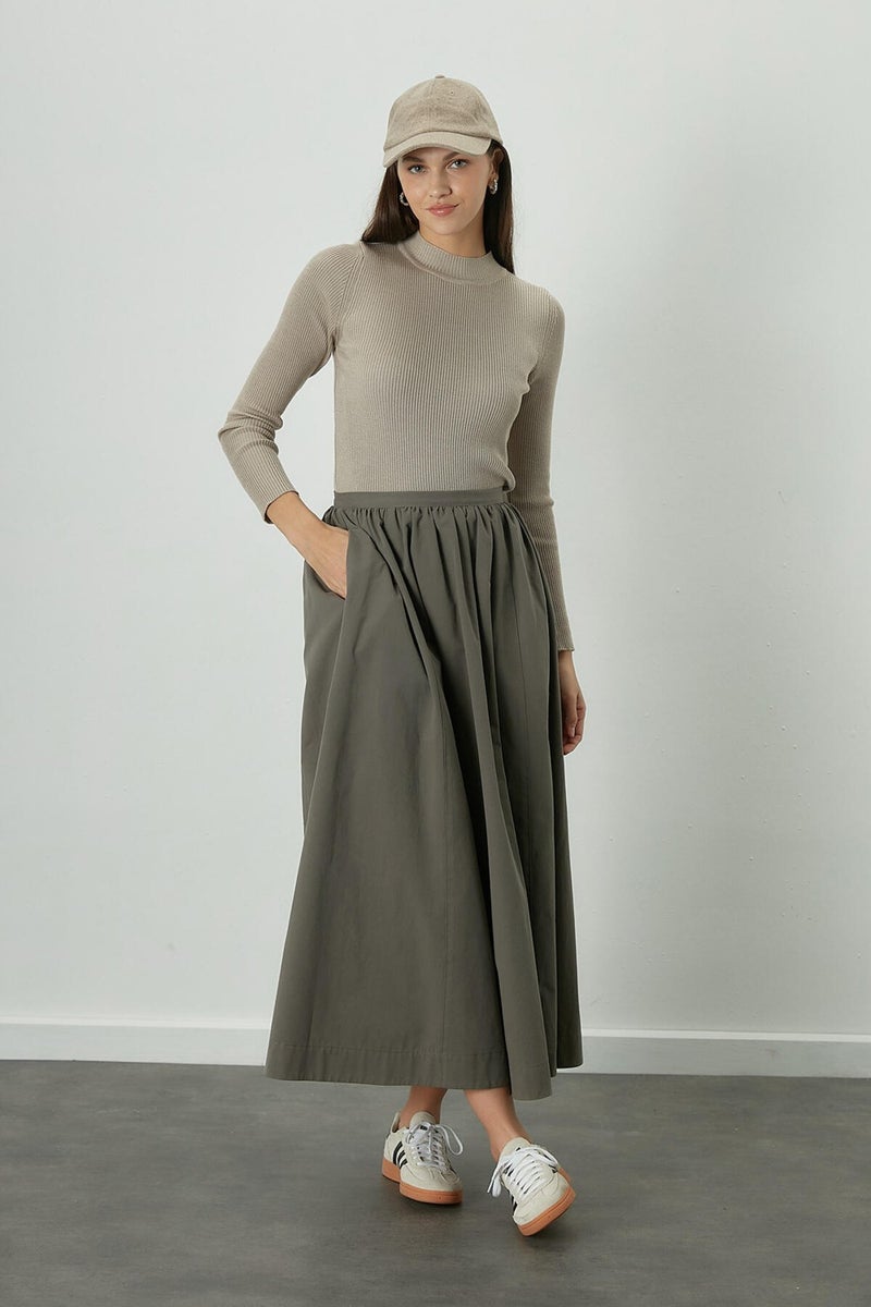 Manuka Katy Gabardine Gathered Skirt Khaki - Image 5