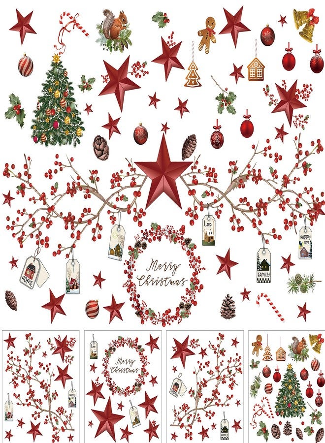 Tenare 4 Sheets Christmas Wall Stickers Decals Removable Merry Christmas Window Walls Cling Tree Art Sticker Xmas Decoration - Image 1
