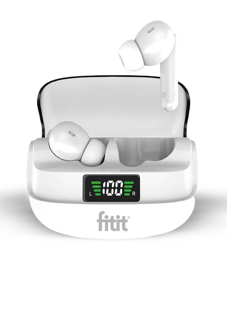 FITIT - Fitit True Wireless Earbuds, ACTIVE Noise Cancelling, ENC Mic, LED Battery Display, Deep Bass, Comfortable Fit, 4H Playtime, Hands-Free Calls – White - Image 1