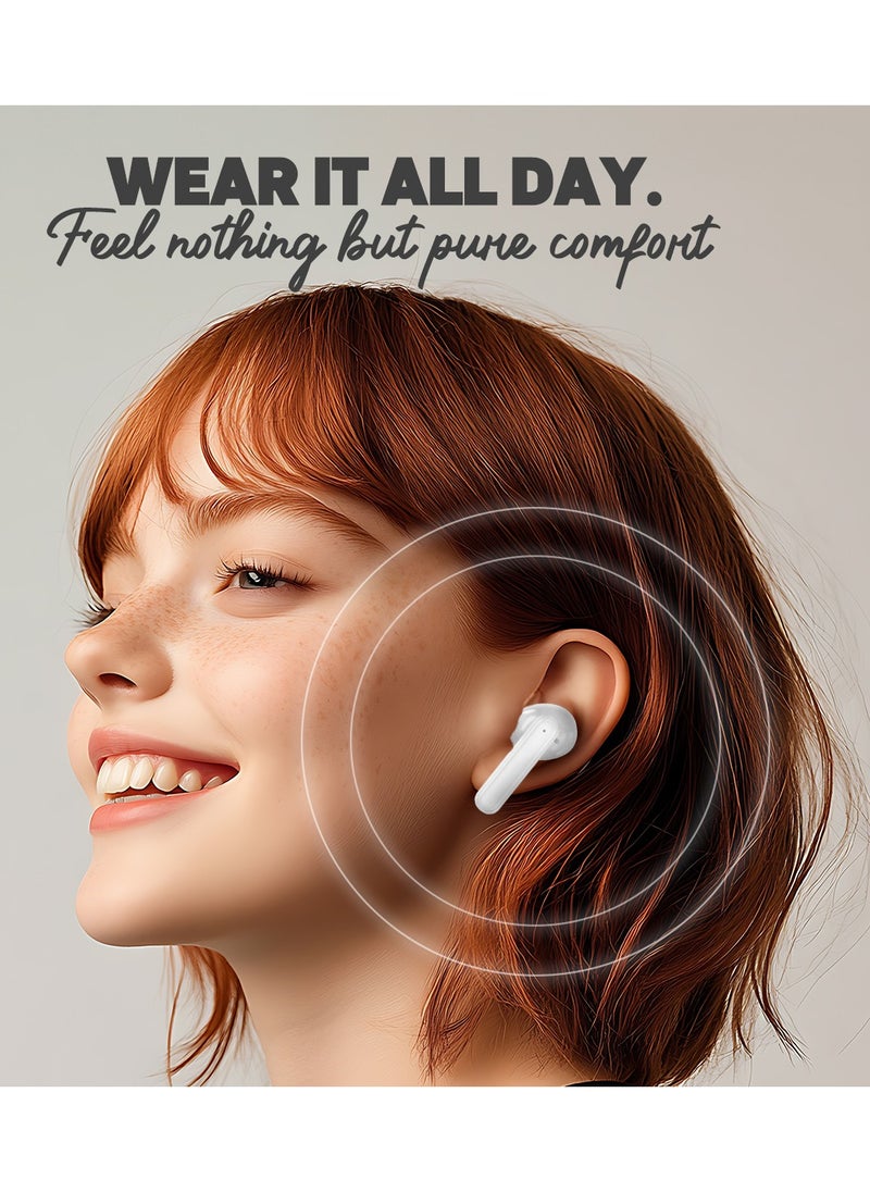 FITIT - Fitit True Wireless Earbuds, ACTIVE Noise Cancelling, ENC Mic, LED Battery Display, Deep Bass, Comfortable Fit, 4H Playtime, Hands-Free Calls – White - Image 1