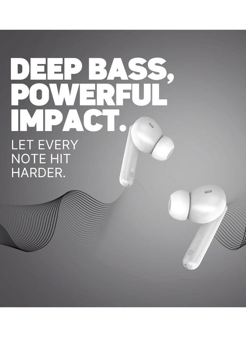 FITIT - Fitit True Wireless Earbuds, ACTIVE Noise Cancelling, ENC Mic, LED Battery Display, Deep Bass, Comfortable Fit, 4H Playtime, Hands-Free Calls – White - Image 1