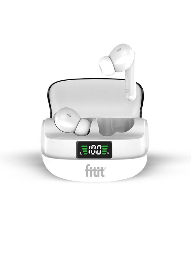 FITIT سماعات أذن لاسلكية مع إلغاء الضوضاء النشط، ميكروفون ENC وبطارية 45 ساعة – بلوتوث 5.3، صوت عميق، تحكم باللمس، شاشة LED، علبة شحن لاسلكية – AirPro أبيض – fitit - Image 1