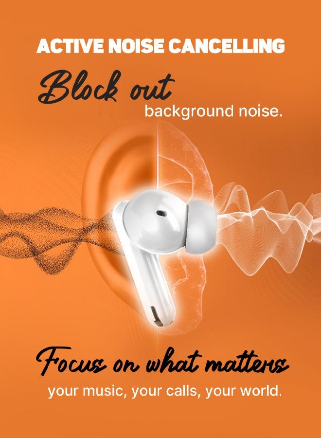 FITIT سماعات أذن لاسلكية مع إلغاء الضوضاء النشط، ميكروفون ENC وبطارية 45 ساعة – بلوتوث 5.3، صوت عميق، تحكم باللمس، شاشة LED، علبة شحن لاسلكية – AirPro أبيض – fitit - Image 2