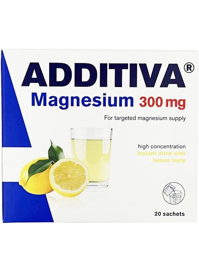 Additiva Magnesium Drink 300mg 20 Effervescent Granule Sachets, 74g - Image 1
