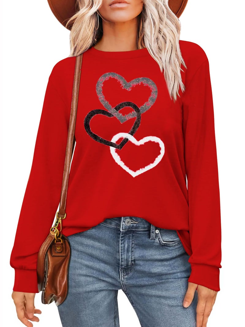 CAZYCHILD Valentines Day Women Shirt : Love Heart Graphic Long Sleeve Valentine Pullover Tops Casual Valentines Gifts - Image 1