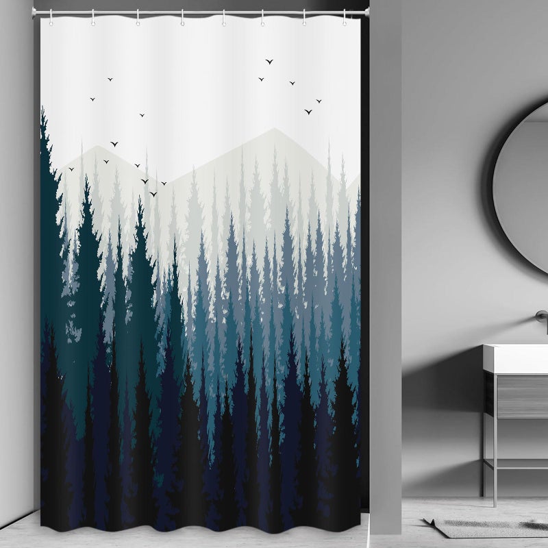 JAWO JAWO RV Shower Curtain Gradient Ombre Mountain Forest Landscape for Camper Trailer Camping Bathroom 47 X 64 Inches