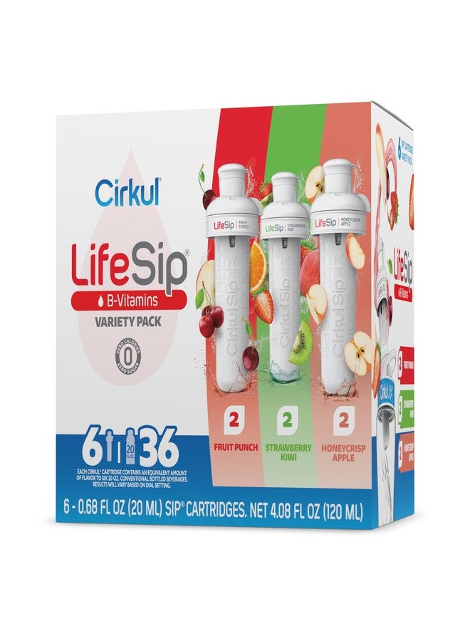 Cirkul Lifesip Flavor Cartridge Variety Pack with B Vitamins, Pack of 6 (2 Fruit Punch, 2 Strawberry Kiwi, 2 Honeycrisp Apple) - Image 1