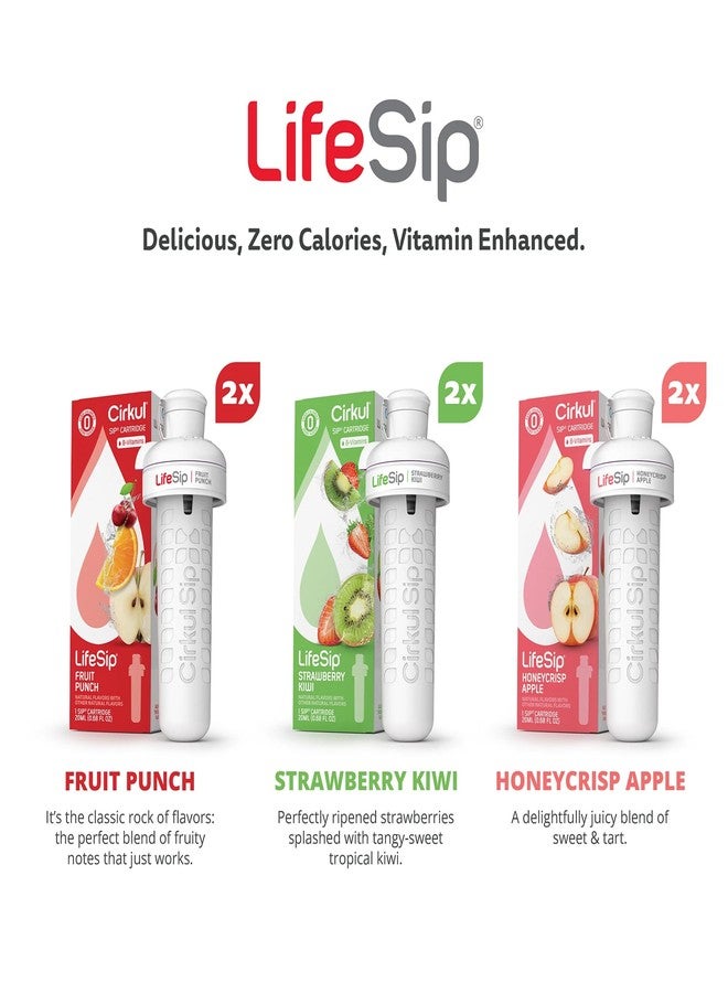 Cirkul Lifesip Flavor Cartridge Variety Pack with B Vitamins, Pack of 6 (2 Fruit Punch, 2 Strawberry Kiwi, 2 Honeycrisp Apple) - Image 2
