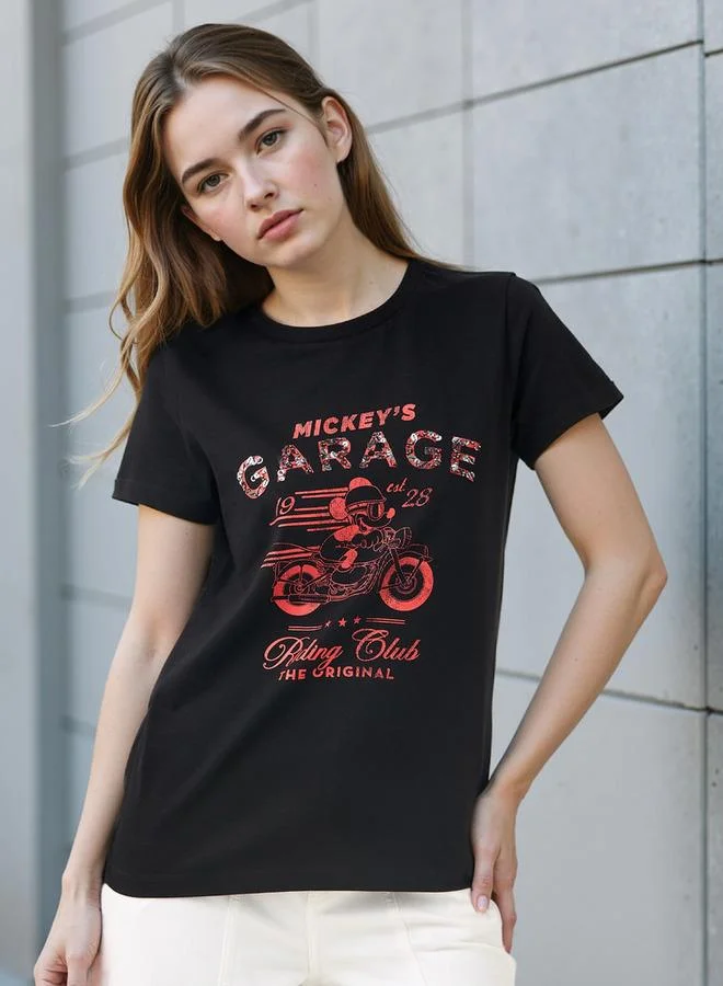 Mickey Mouse Print Crew Neck T-shirt