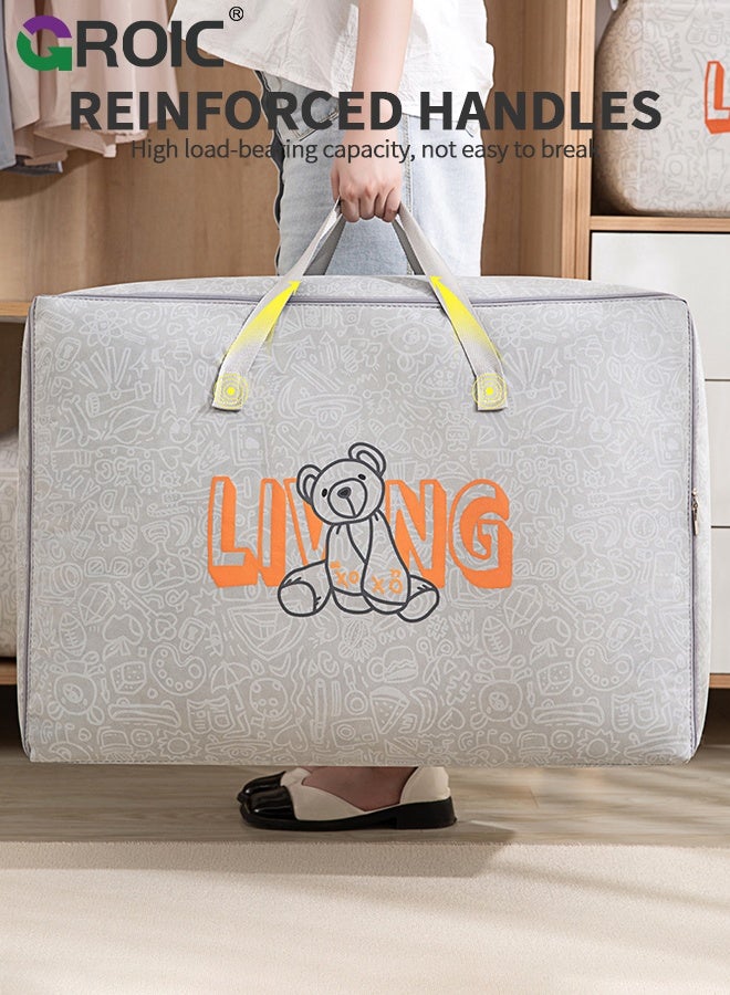 GROIC 4PCS Storage Bags, Large Canvas Clothes Storage Bags with Zippers and Thick Carrying Handles,  Foldable Cotton Linen Closet Organizer for Clothing, Blankets and Bedding, Waterproof Organizing Bags - Image 4