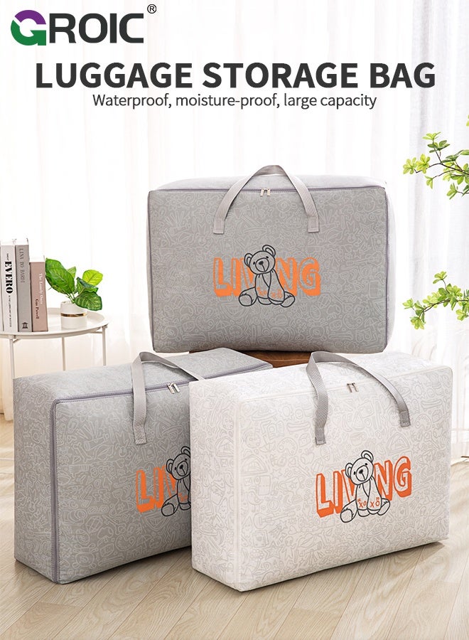 GROIC 4PCS Storage Bags, Large Canvas Clothes Storage Bags with Zippers and Thick Carrying Handles,  Foldable Cotton Linen Closet Organizer for Clothing, Blankets and Bedding, Waterproof Organizing Bags - Image 2
