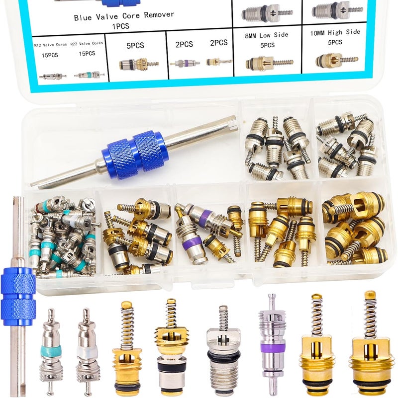 TWTADE 60PCS Air Conditioner Valve Core Accessories with Remover Tool Kit for R12 R134a - Image 1