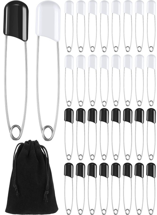 WILLBOND 50 Pieces Diaper Pins Safety 2.2 Inch Plastic Head Cloth Diaper Nappy Pins with Locking Closures Stainless Steel with Velvet Bag(White, Black) - Image 1