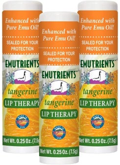 Montana Emu Ranch Montana Emu Ranch  Lip Therapy Lip Balm  025 Ounce  Tangerine Flavor  3 Pack  Made with Pure Emu Oil 