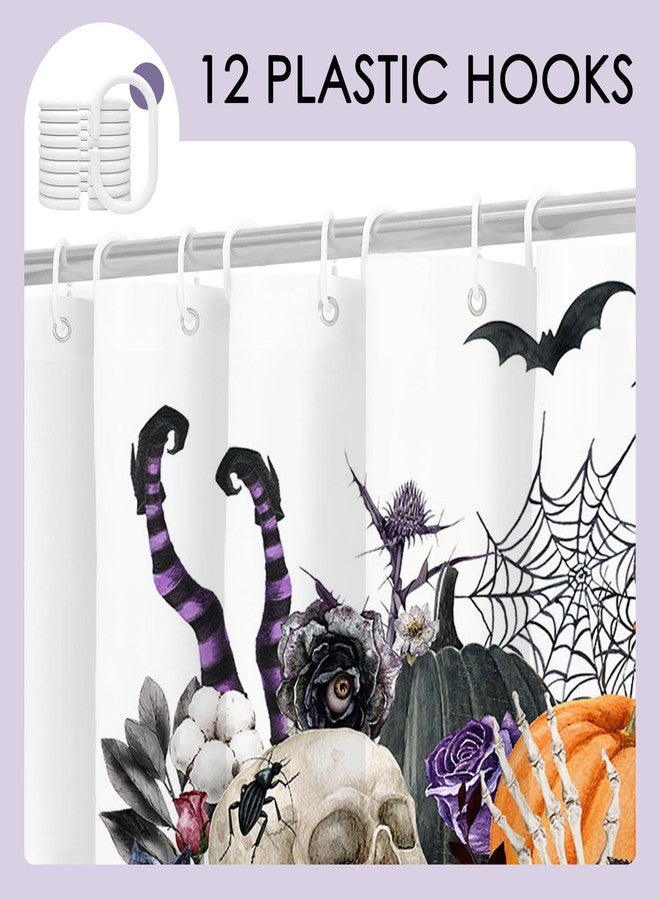 Mocsicka Halloween Shower Curtain Gothic Floral Witch Pumpkin Shower Curtain Skeleton Skull Bath Curtain Waterproof Spooky Bathroom Decor (Purple, 71x71 inch) - Image 3
