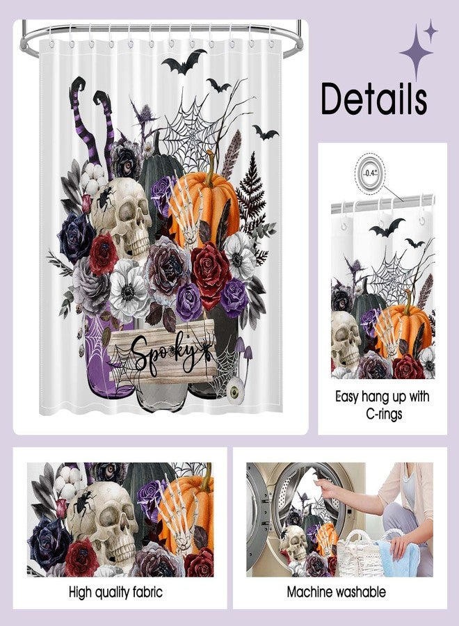Mocsicka Halloween Shower Curtain Gothic Floral Witch Pumpkin Shower Curtain Skeleton Skull Bath Curtain Waterproof Spooky Bathroom Decor (Purple, 71x71 inch) - Image 4