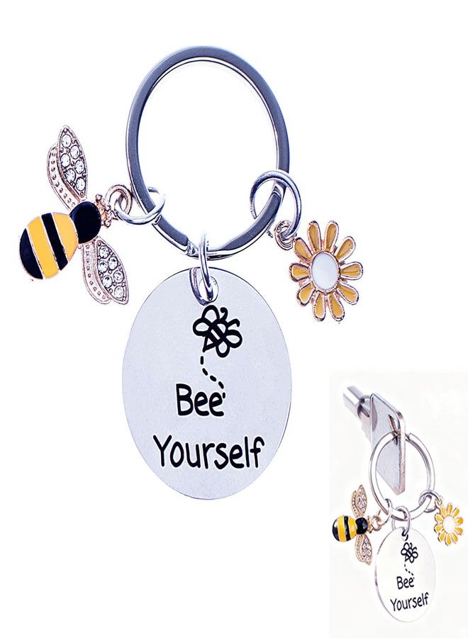 Pmeixcy Bee Keyring, Cute Daisy Keychain for Women, Girls Keyrings, Bee Gifts for Women, Bees Yourself Engraved Bee Keychain - Inspirational Christmas Gift for Womens Men Colleagues Friends - Image 1