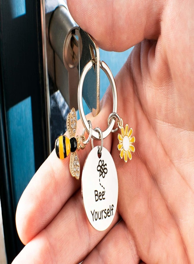 Pmeixcy Bee Keyring, Cute Daisy Keychain for Women, Girls Keyrings, Bee Gifts for Women, Bees Yourself Engraved Bee Keychain - Inspirational Christmas Gift for Womens Men Colleagues Friends - Image 3