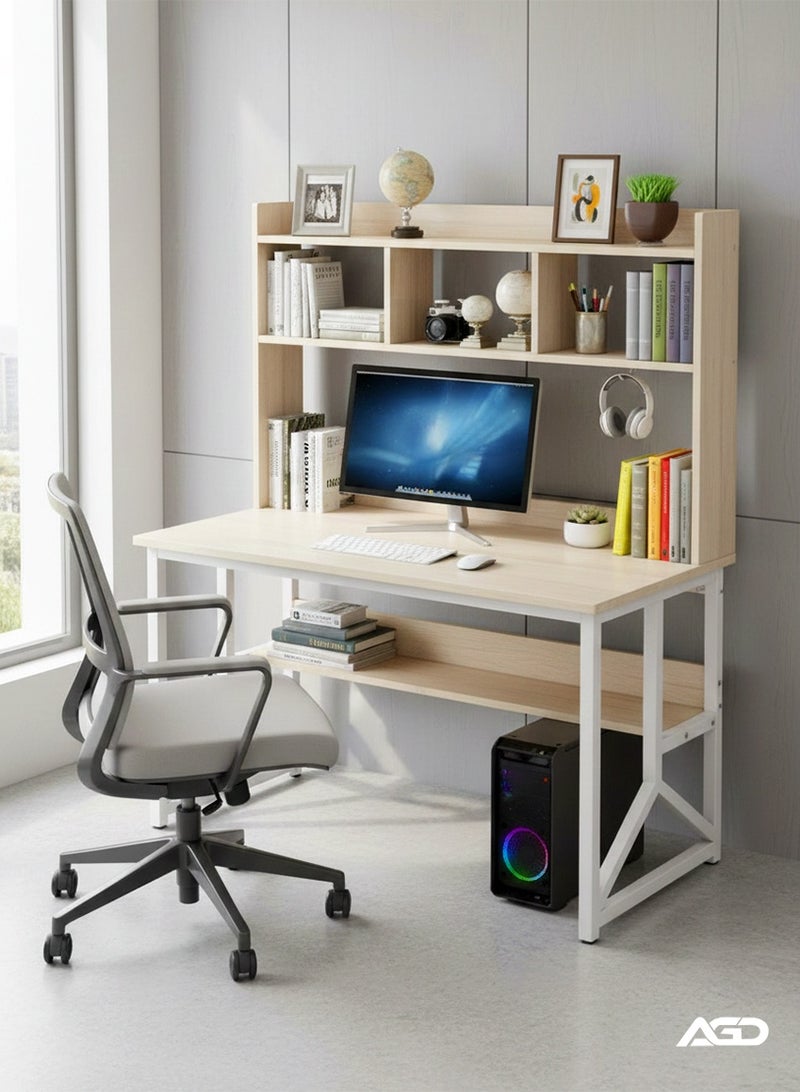 إيه جي دي مكتب متعدد الأغراض للدراسة والكمبيوتر مع أرفف لتخزين الكتب وملحقات الكتابة والكمبيوتر موفر للمساحة - Image 2