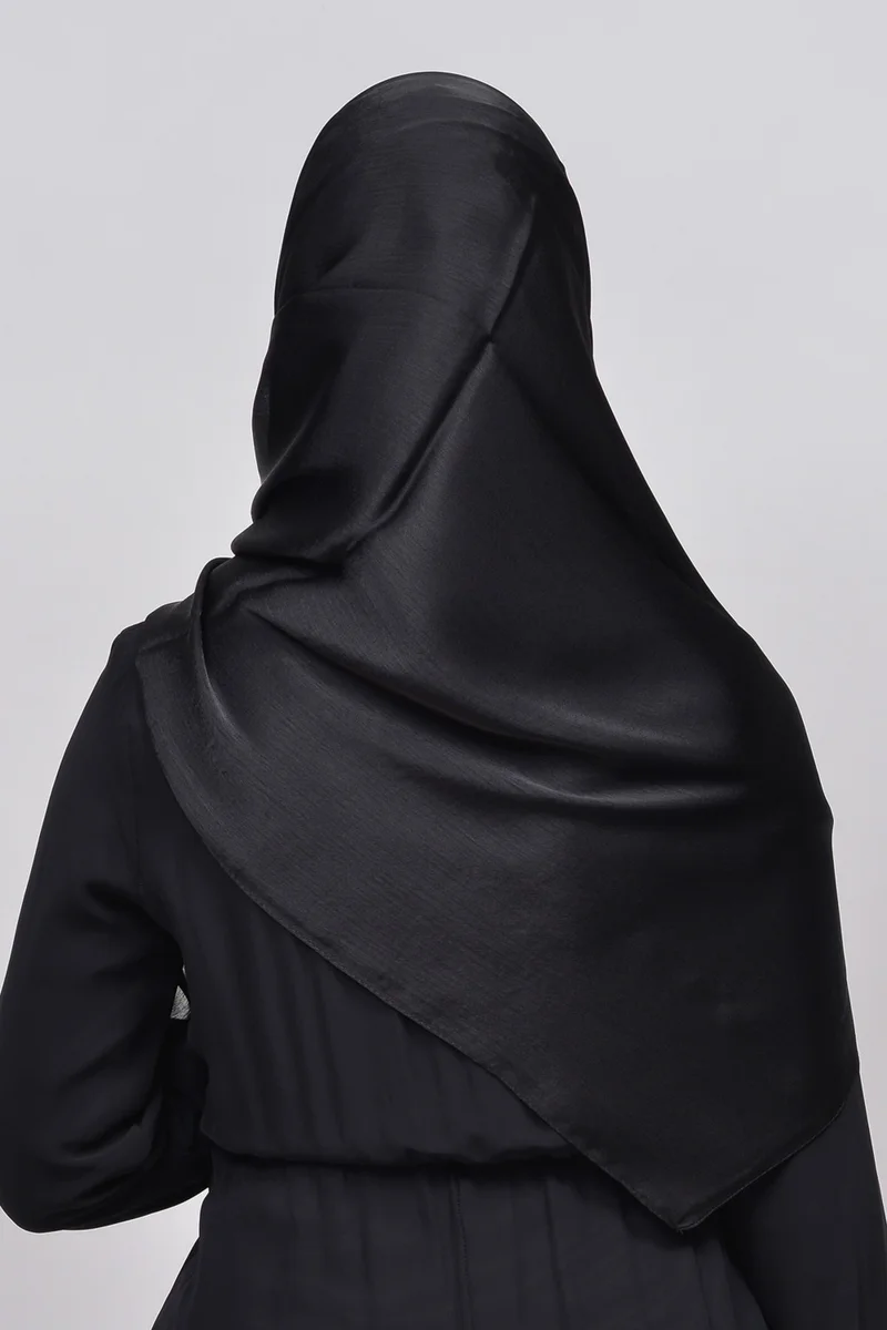Altobeh Janjan Shiny Satin Textured Hijab Evening Dress Chiffon Shawl-Black