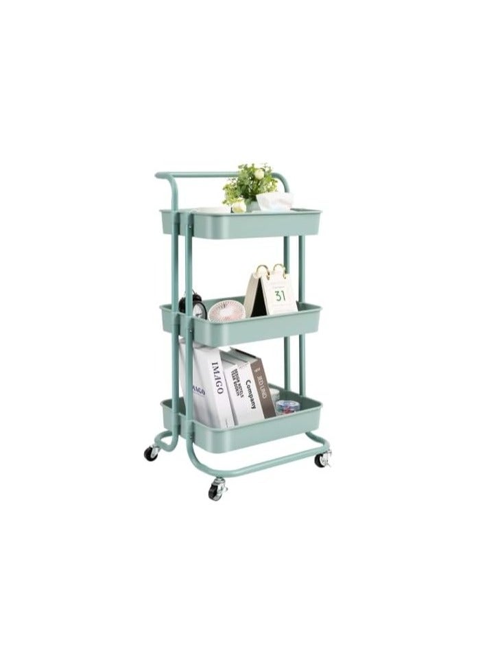 BLOOMING TIME 3-Tier Utility Organizer – Green Rolling Trolley for Crafts And Tools - Image 1