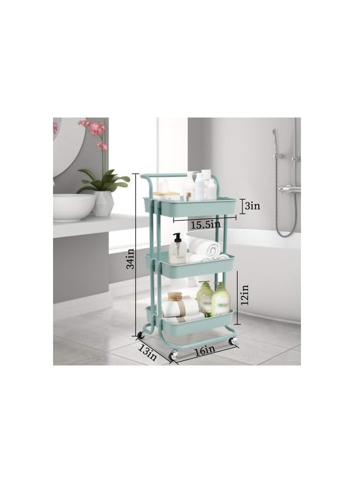 BLOOMING TIME 3-Tier Utility Organizer – Green Rolling Trolley for Crafts And Tools - Image 3