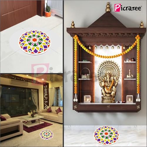 Picrazee Rangoli Stencil Mats Reusable Island Portable Rangoli Making Tool Kit for Diwali Decoration Pooja Room Floor Entrance Temple Décor Home Décor (11.75 inch) - Image 2