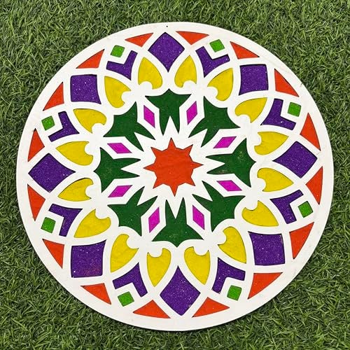 Picrazee Rangoli Stencil Mats Reusable Island Portable Rangoli Making Tool Kit for Diwali Decoration Pooja Room Floor Entrance Temple Décor Home Décor (11.75 inch) - Image 1